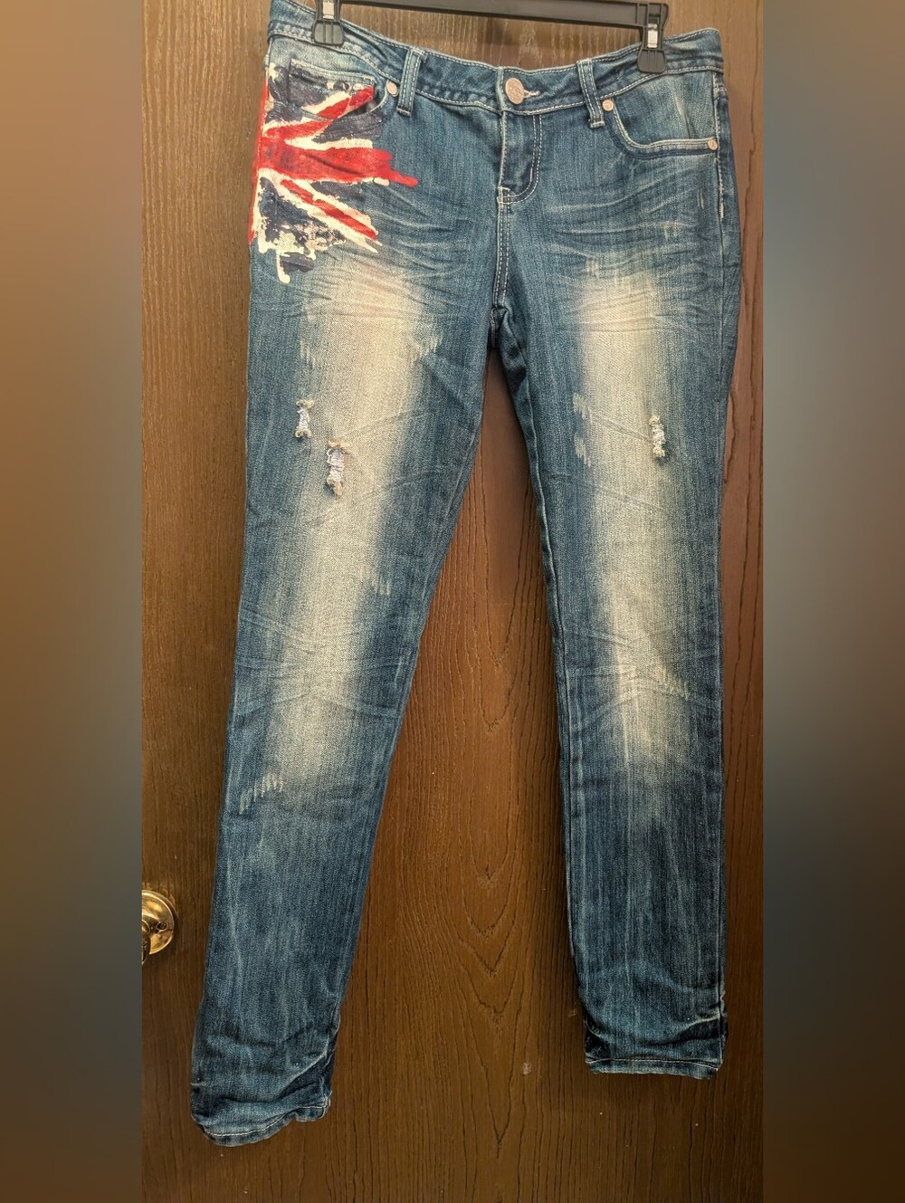 Y2K Era PREMIER by rue 21 Skinny Jean Sz-7/8 British Flag Accent
